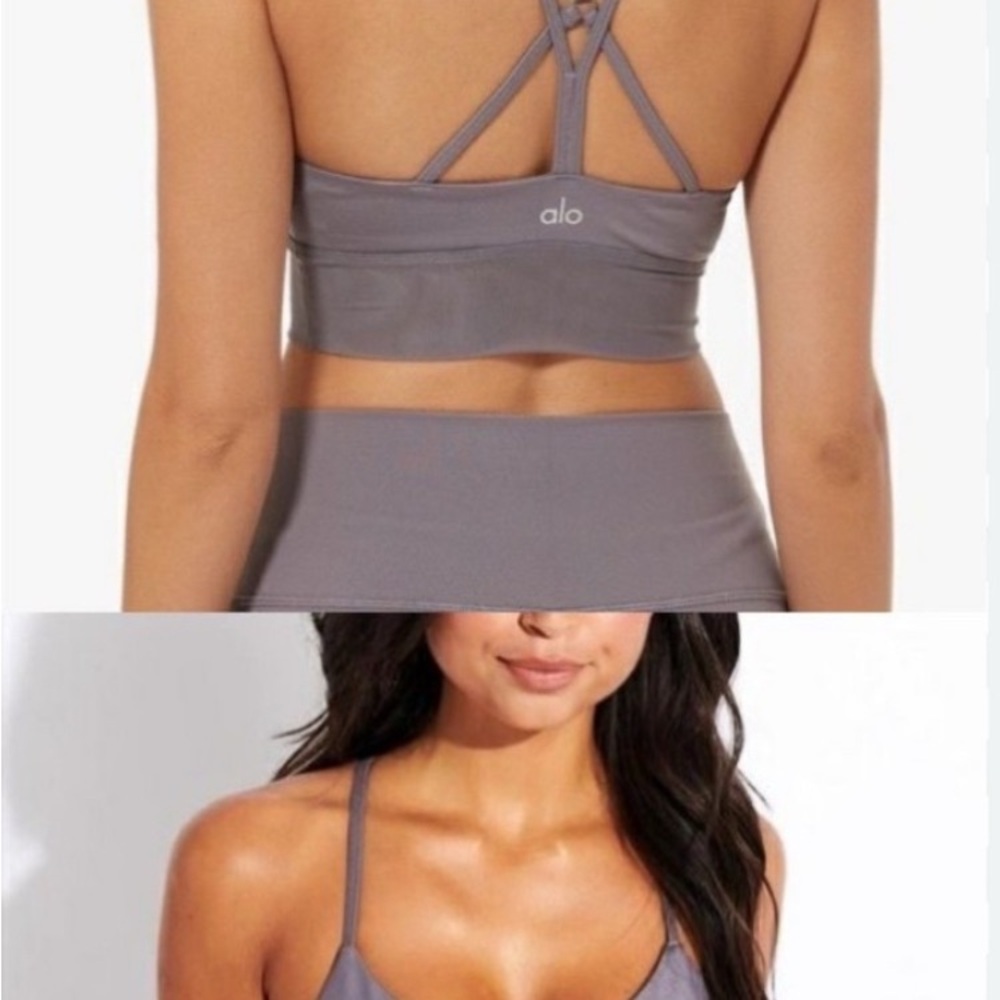 ALO Yoga Gray Strappy Sports Bra